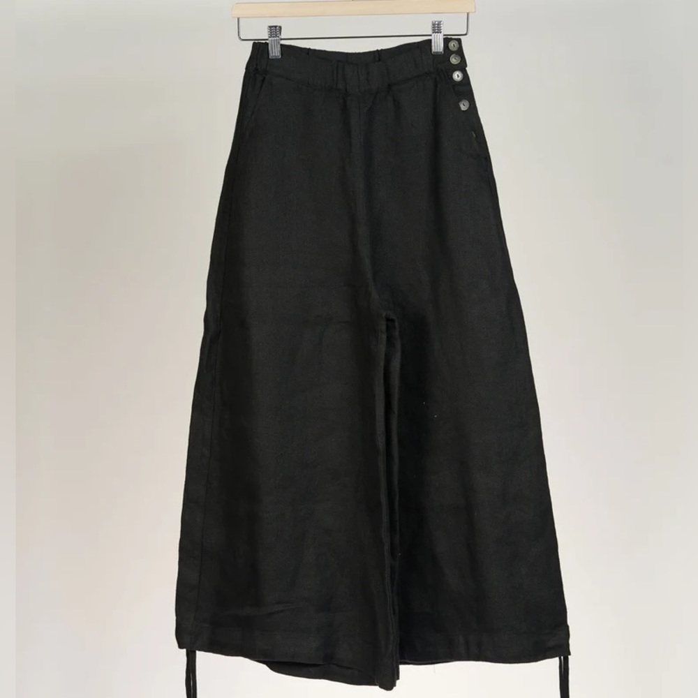 Black Herringbone Charlotte Linen Trousersrs